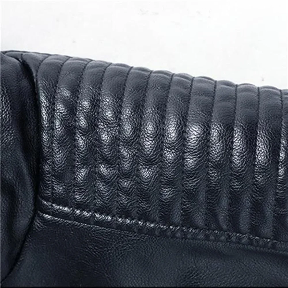 Dark Blue Faux Leather Military Jacket‎ Slim Fit Moto Biker Bomber Jacket Coat - Picture 5 of 6